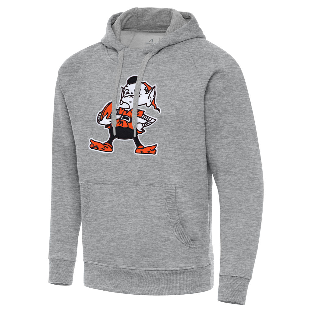 NFL Cleveland Browns Antigua Full Front Throwback Victory Pullover Hoodie - Heather gray