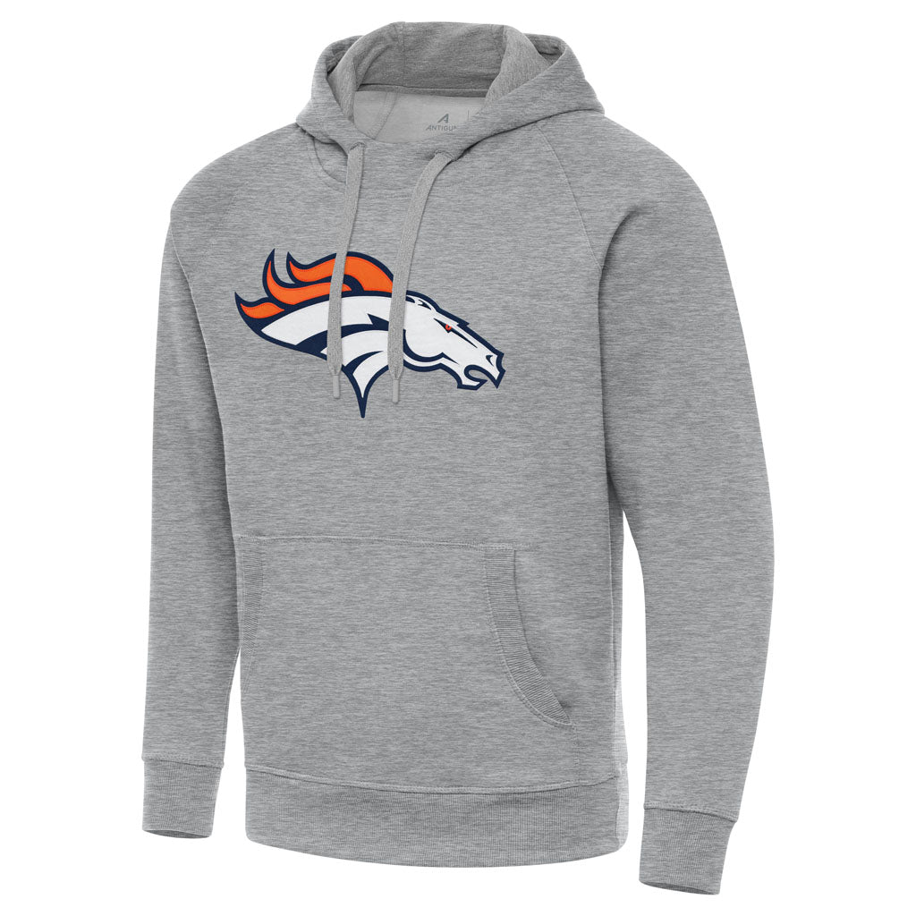 NFL Denver Broncos Antigua Full Front Victory Pullover Hoodie - Heather gray