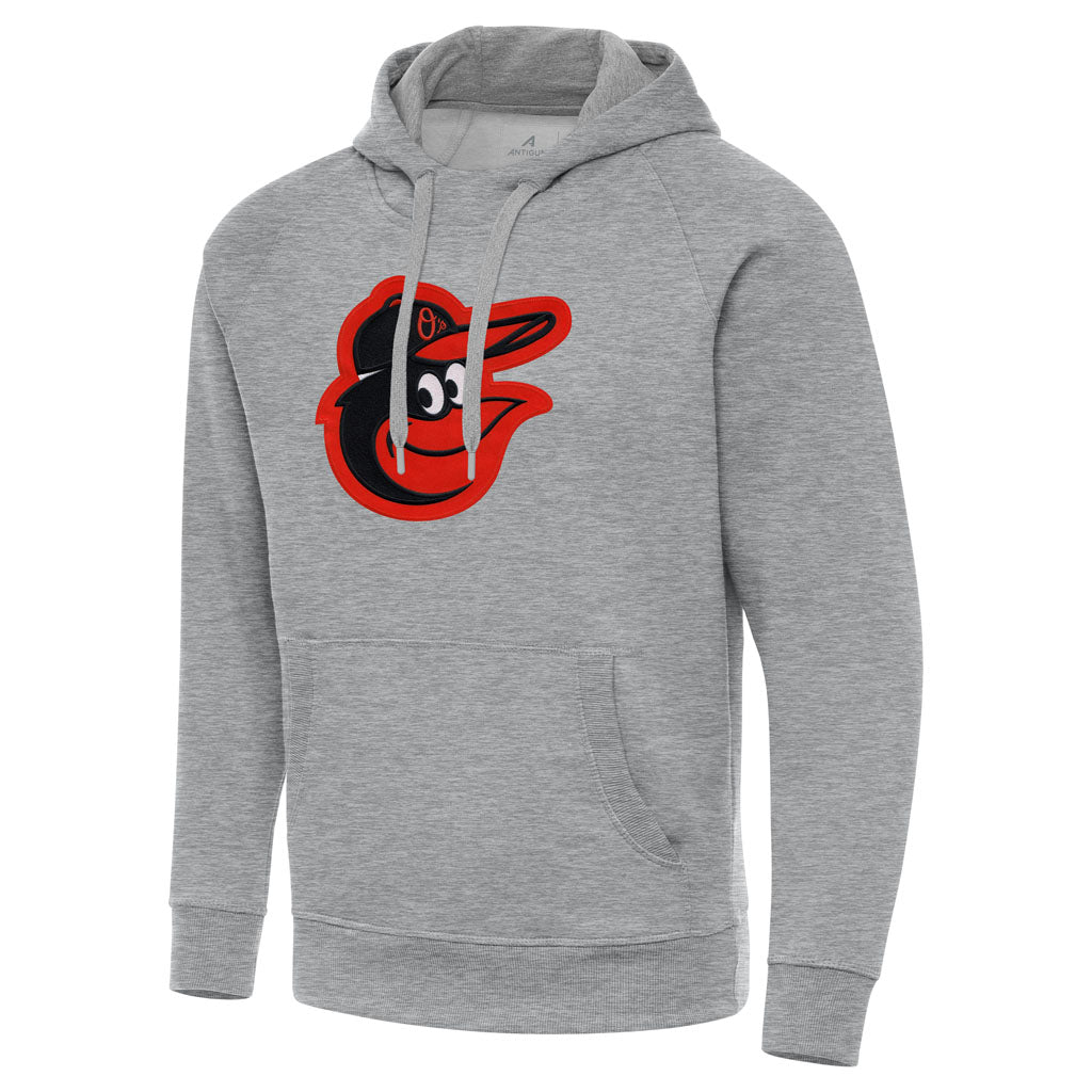 MLB Baltimore Orioles Antigua Full Front Victory Pullover Hoodie - Heather gray