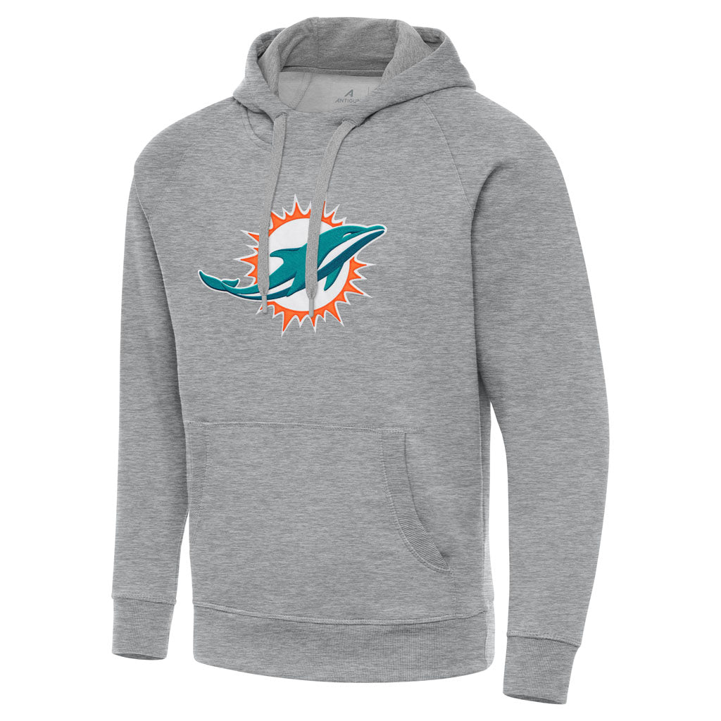 NFL Miami Dolphins Antigua Full Front Victory Pullover Hoodie - Heather gray