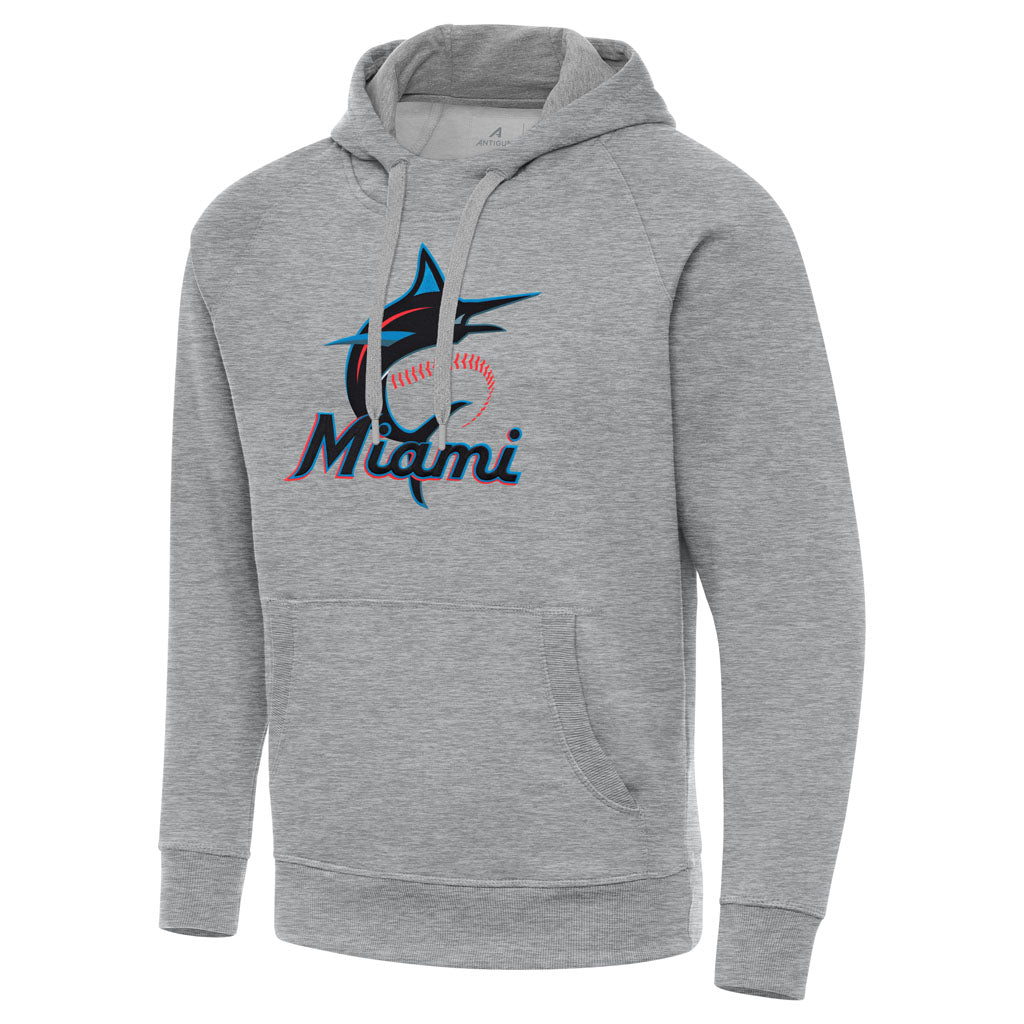 MLB Miami Marlins Antigua Full Front Victory Pullover Hoodie - Heather gray