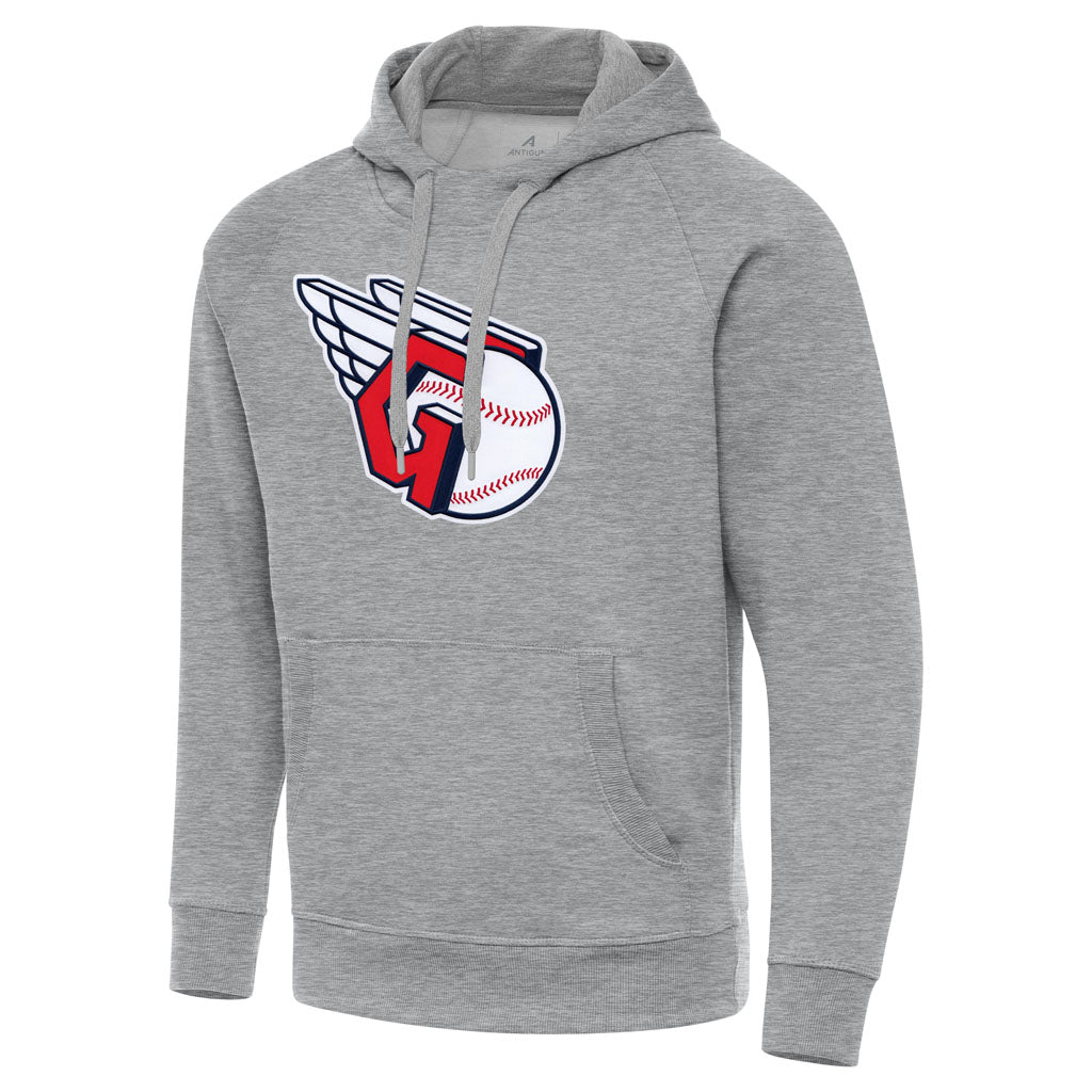 MLB Cleveland Guardians Antigua Full Front Victory Pullover Hoodie - Heather gray