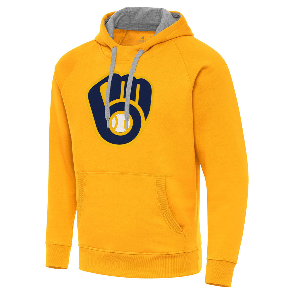 MLB Milwaukee Brewers Antigua Full Front Cap Victory Pullover Hoodie - Gold