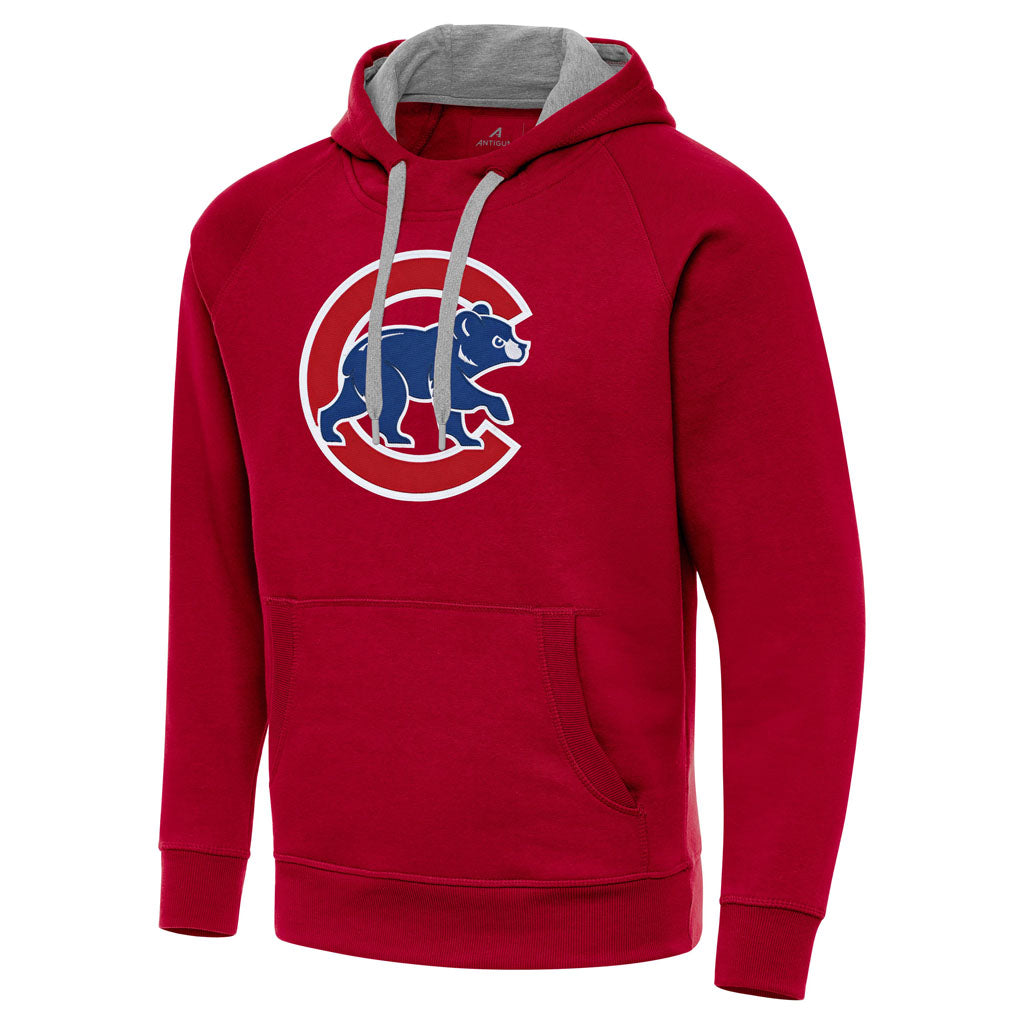 MLB Chicago Cubs Antigua Walking Bear Full Front Victory Pullover Hoodie - Red