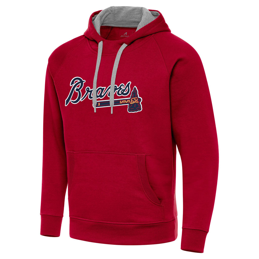 MLB Atlanta Braves Antigua Full Front Victory Pullover Hoodie - Red