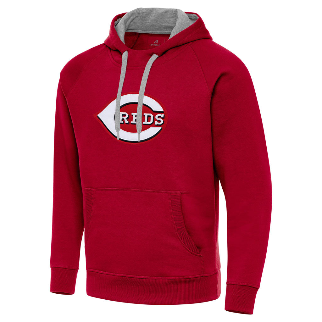 MLB Cincinnati Reds Antigua Full Front Victory Pullover Hoodie - Red