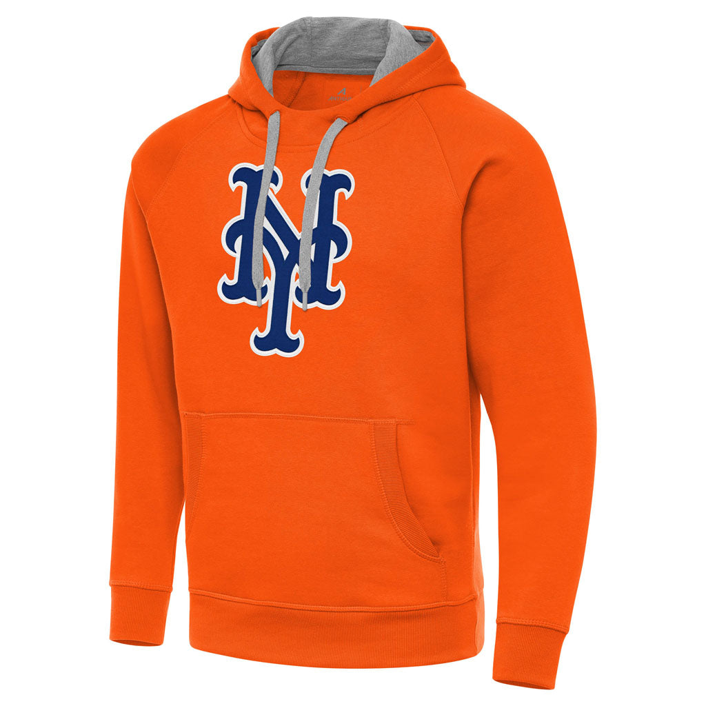 MLB New York Mets Antigua Full Front Victory Pullover Hoodie - Orange