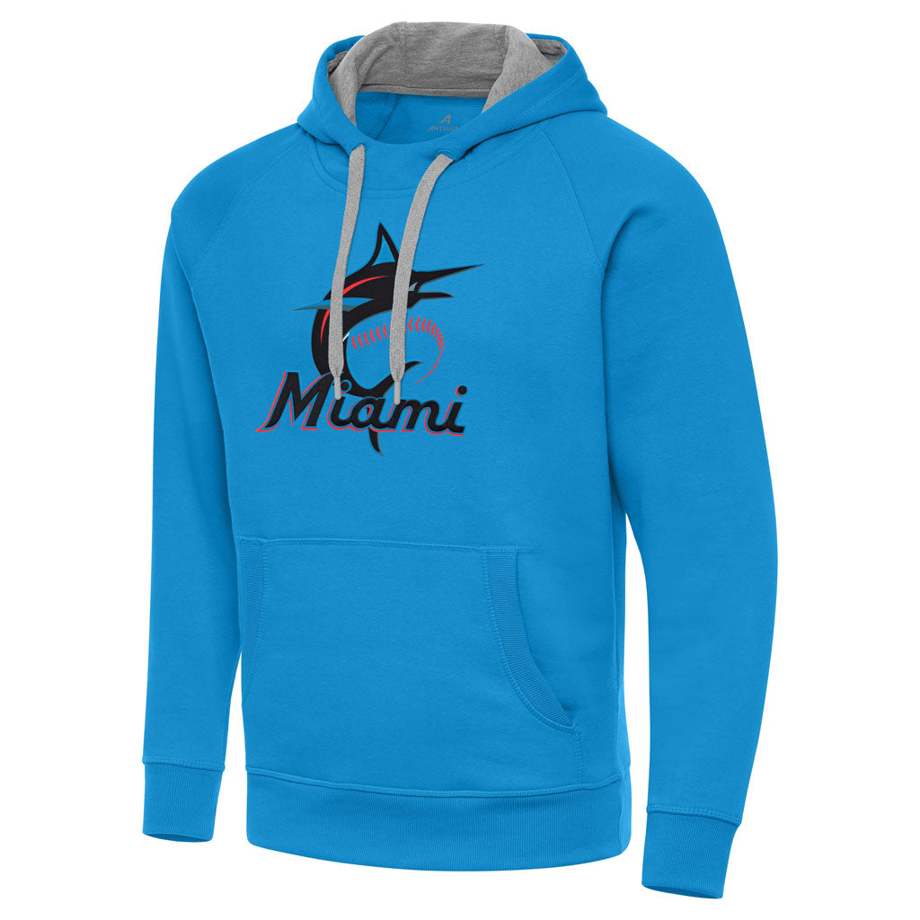 MLB Miami Marlins Antigua Full Front Victory Pullover Hoodie - Blue