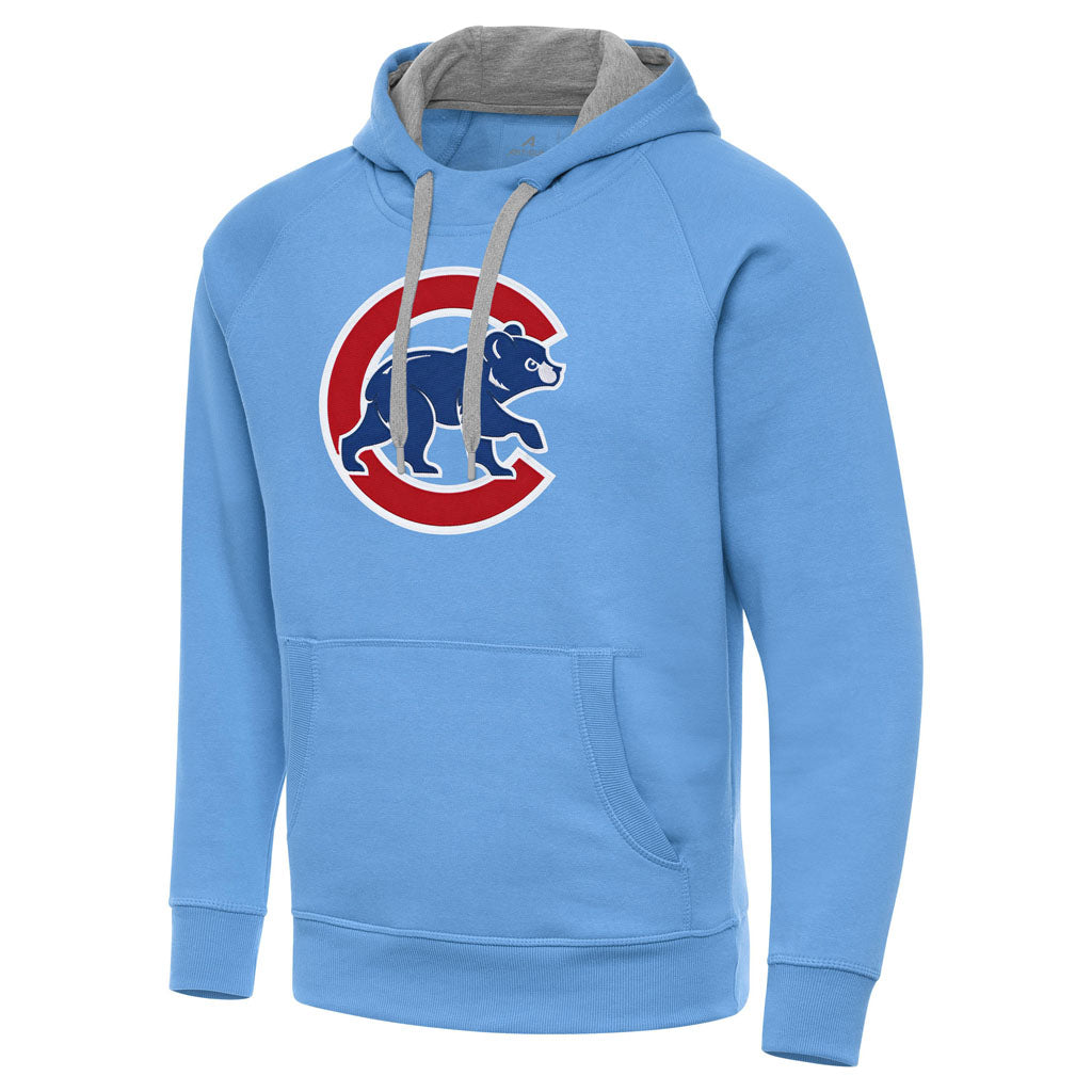 MLB Chicago Cubs Antigua Walking Bear Full Front Victory Pullover Hoodie - White