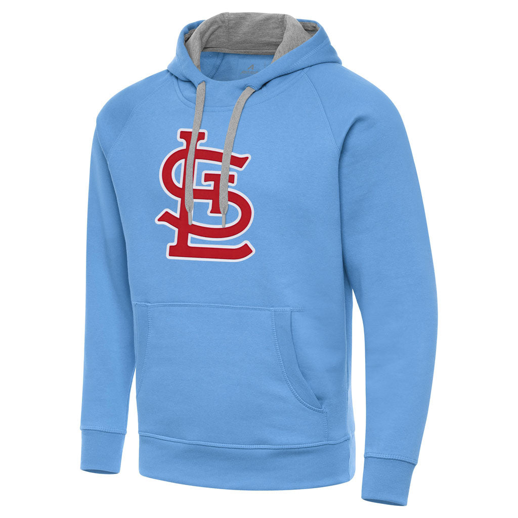 MLB St. Louis Cardinals Antigua Full Front Victory Pullover Hoodie - Light Blue