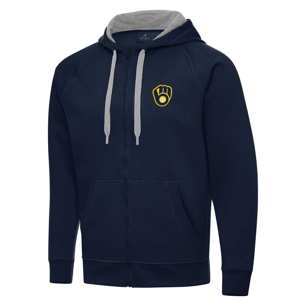 MLB Milwaukee Brewers Antigua Victory Full Zip Hoodie - Navy