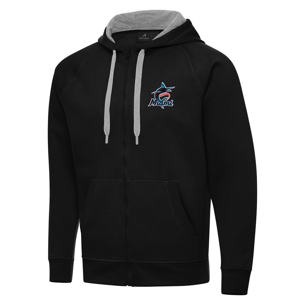MLB Miami Marlins Antigua Victory Full Zip Hoodie - Black
