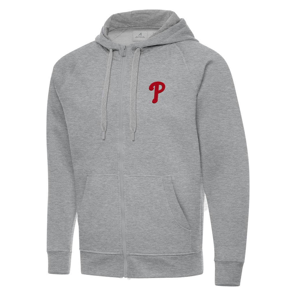 MLB Philadelphia Phillies Antigua Victory Full Zip Hoodie - Heather gray