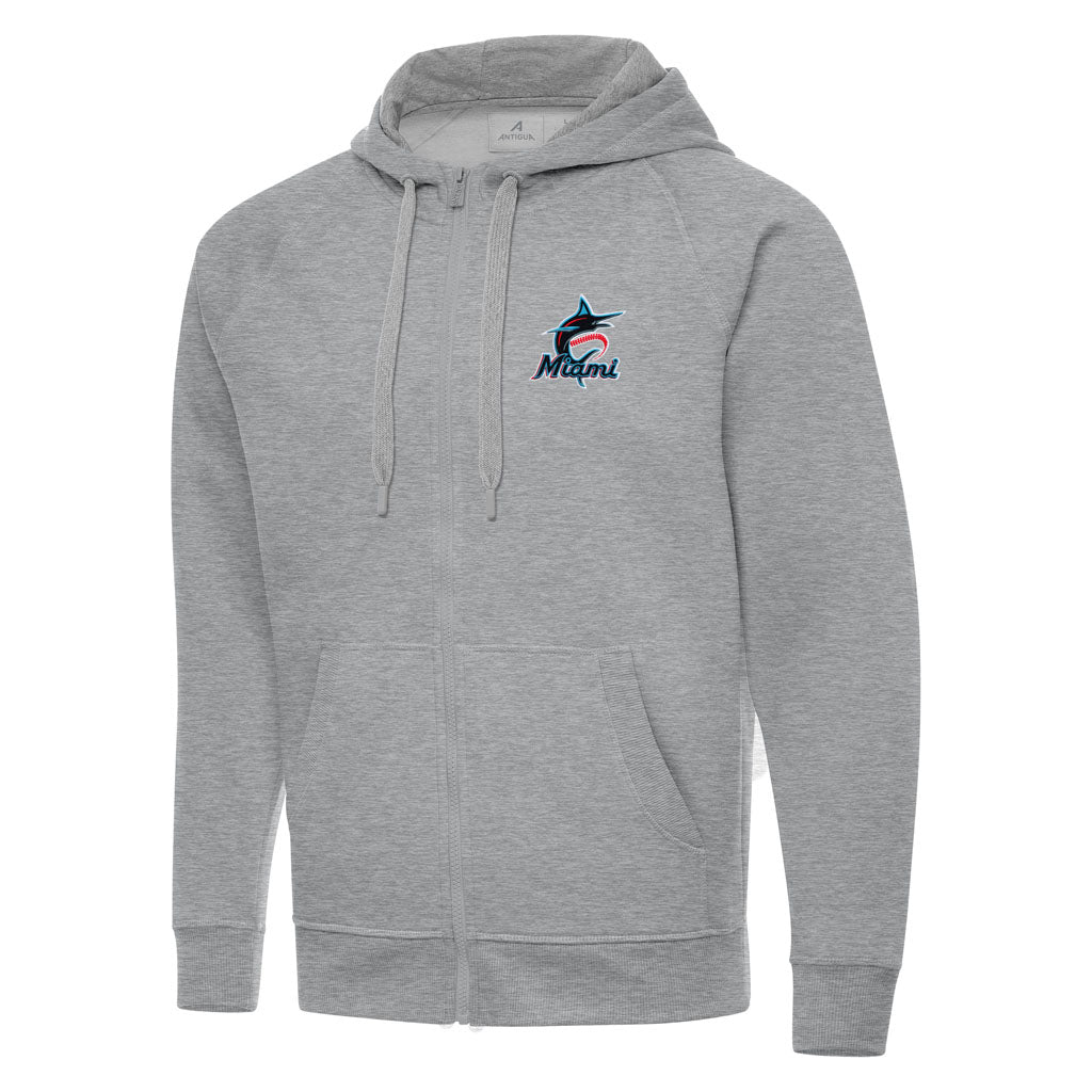 MLB Miami Marlins Antigua Victory Full Zip Hoodie - Heather gray
