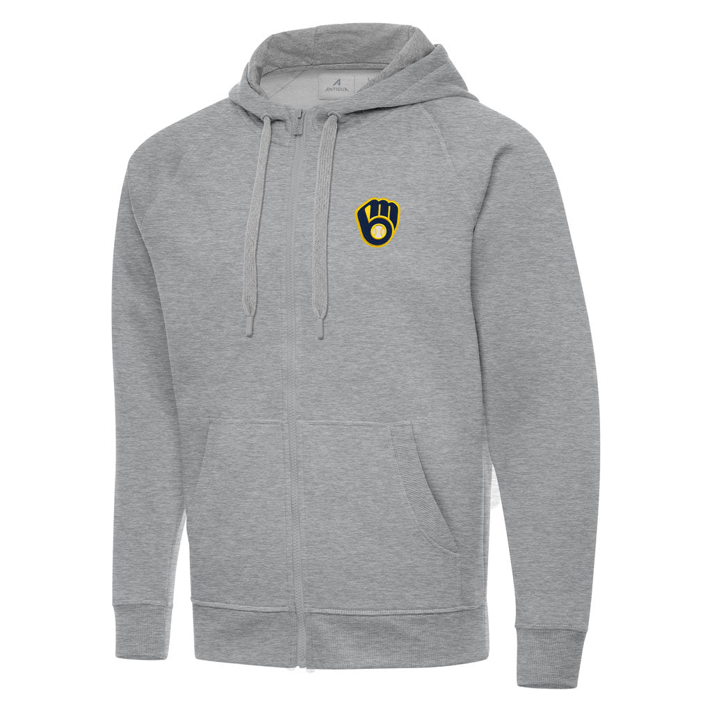 MLB Milwaukee Brewers Antigua Victory Full Zip Hoodie - Heather gray