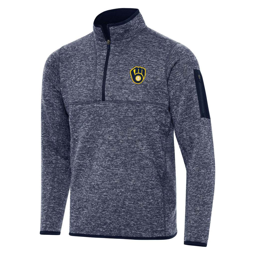 MLB Milwaukee Brewers Antigua Fortune 1/4 Zip Pullover Jacket - Navy
