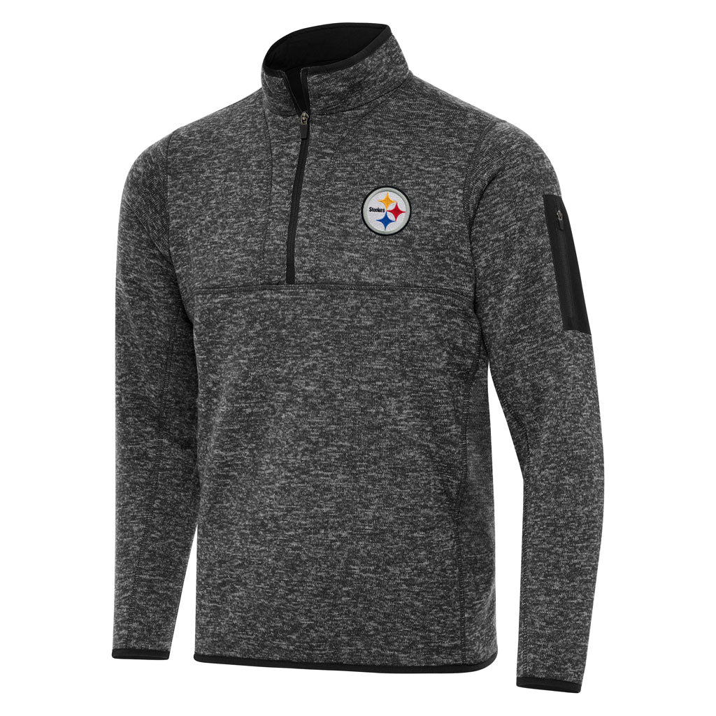 NFL Pittsburgh Steelers Antigua Fortune 1/4 Zip Pullover Jacket - Heather black