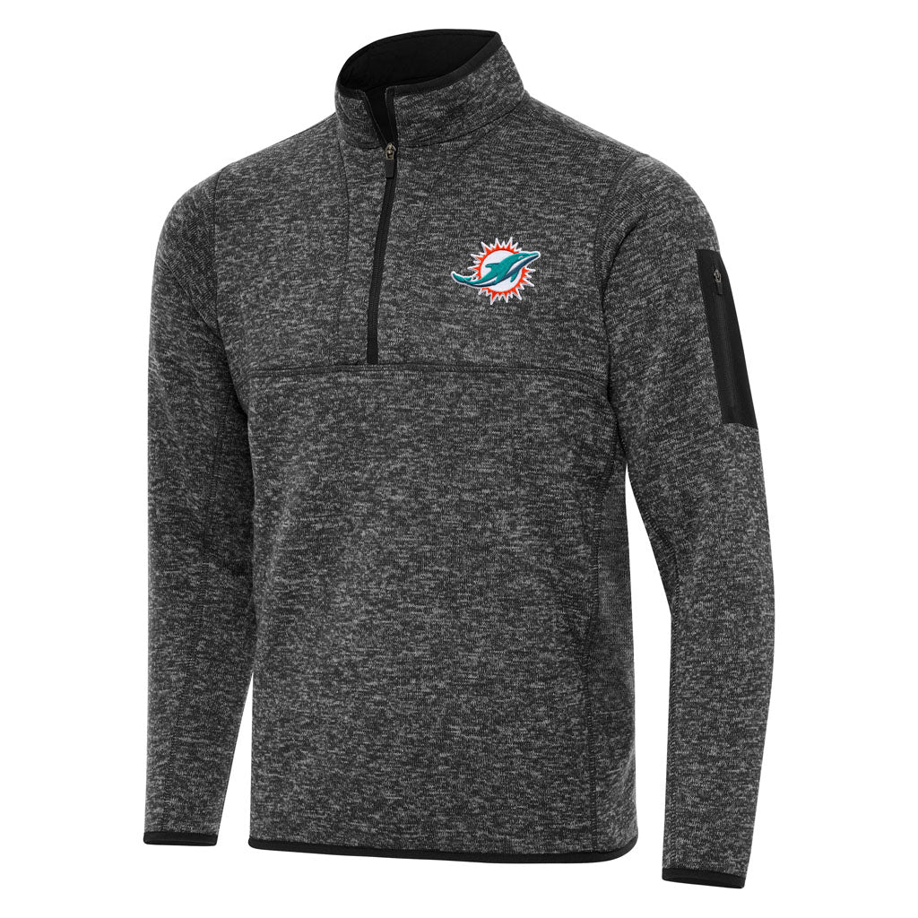 NFL Miami Dolphins Antigua Fortune 1/4 Zip Pullover Jacket - Heather black
