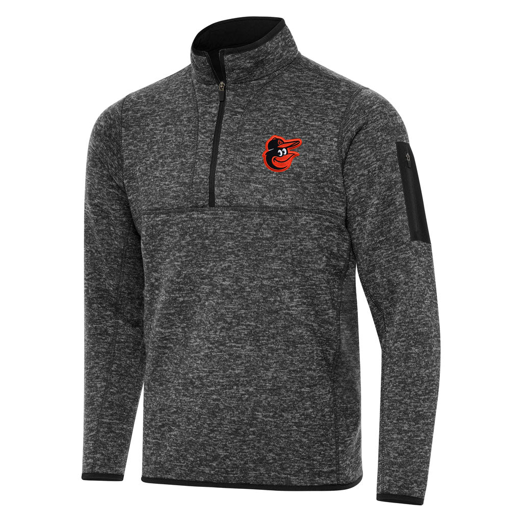 MLB Baltimore Orioles Antigua Fortune 1/4 Zip Pullover Jacket - Heather black
