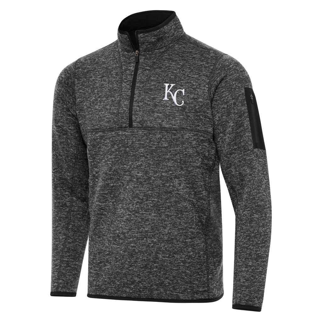 MLB Kansas City Royals Antigua Fortune 1/4 Zip Pullover Jacket - Heather black