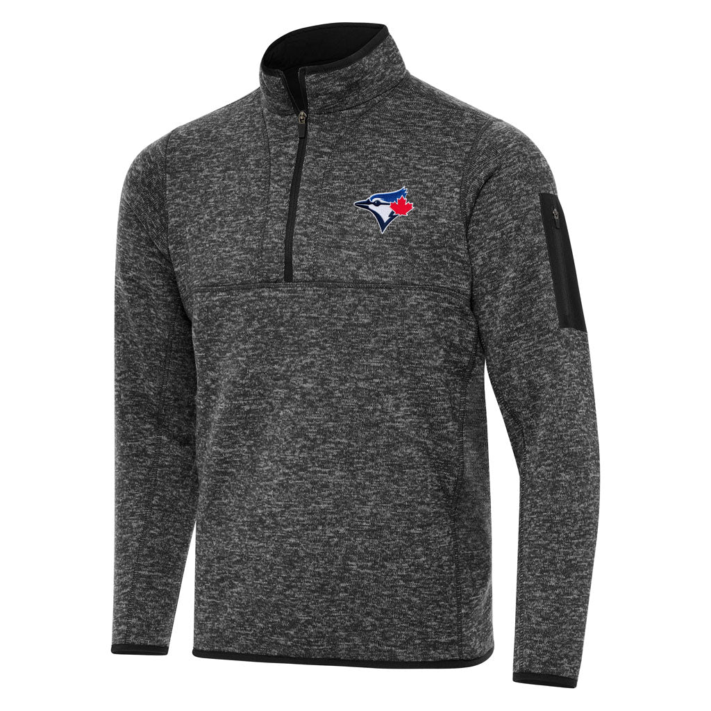 MLB Toronto Blue Jays Antigua Fortune 1/4 Zip Pullover Jacket - Heather black