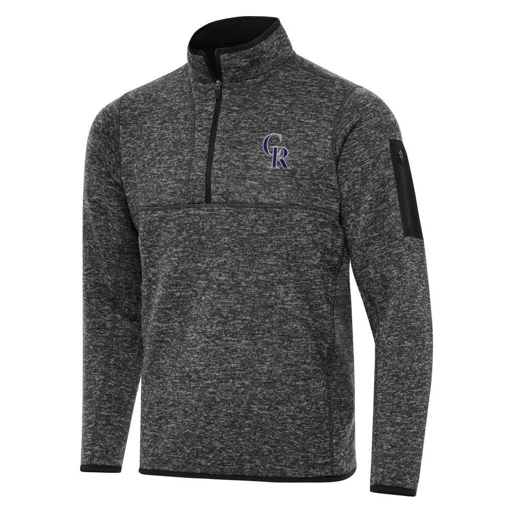 MLB Colorado Rockies Antigua Fortune 1/4 Zip Pullover Jacket - Heather black