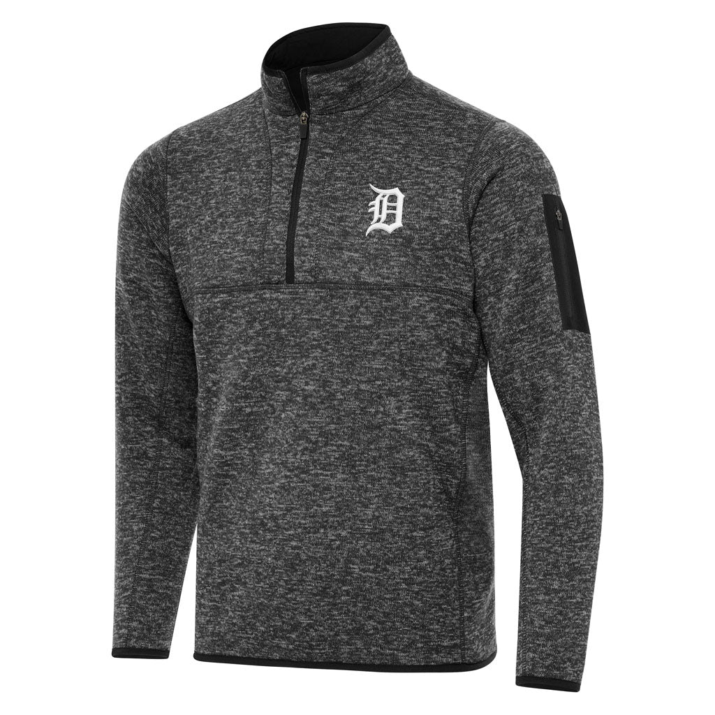 MLB Detroit Tigers Antigua Fortune 1/4 Zip Pullover Jacket - Heather black