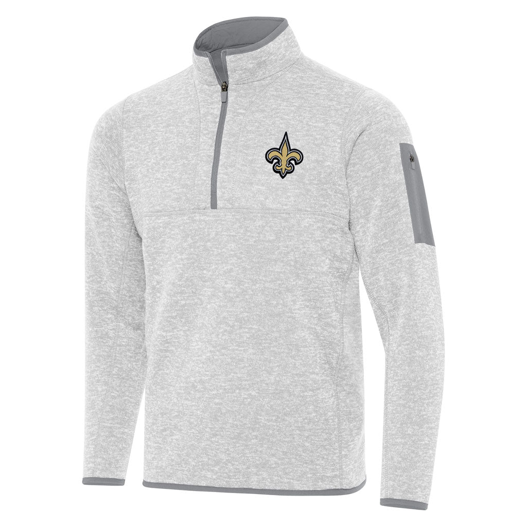NFL New Orleans Saints Antigua Fortune 1/4 Zip Pullover Jacket - Light gray