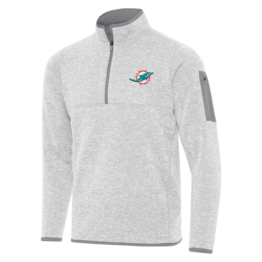 NFL Miami Dolphins Antigua Fortune 1/4 Zip Pullover Jacket - Light gray