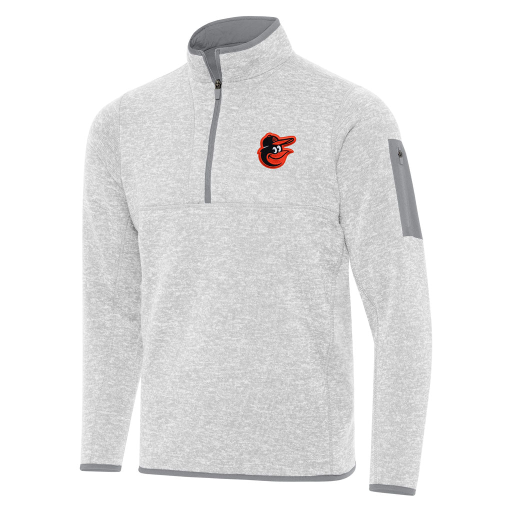MLB Baltimore Orioles Antigua Fortune 1/4 Zip Pullover Jacket - Light gray