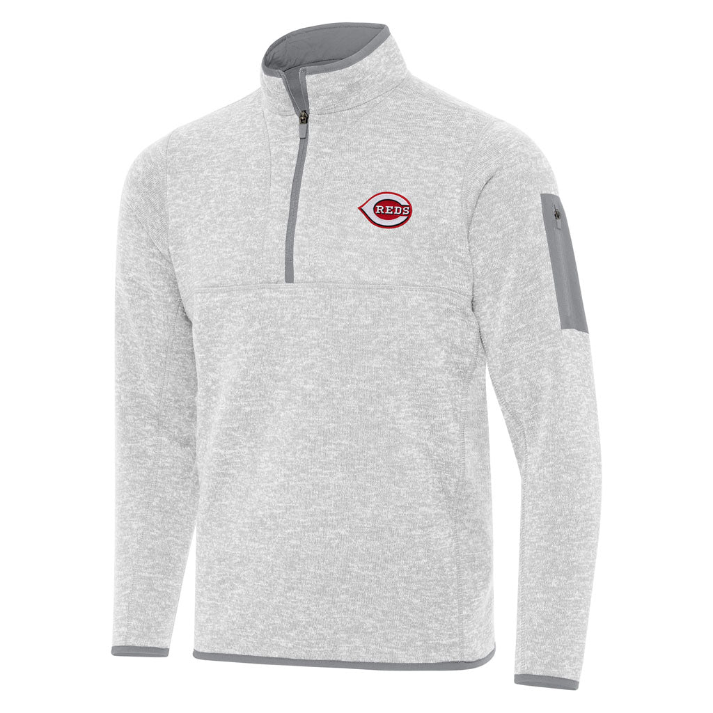 MLB Cincinnati Reds Antigua Fortune 1/4 Zip Pullover Jacket - Light gray