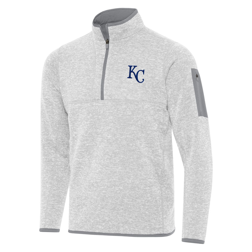 MLB Kansas City Royals Antigua Fortune 1/4 Zip Pullover Jacket - Light gray