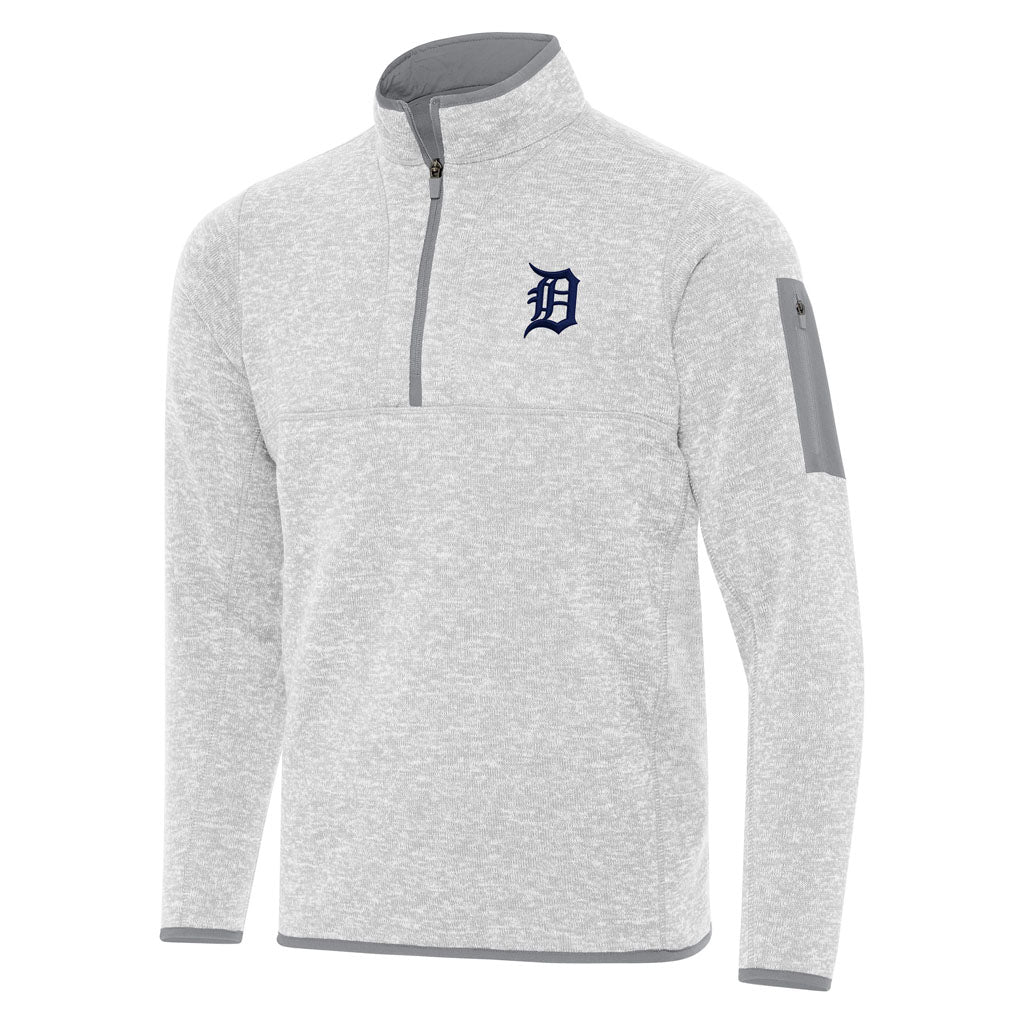 MLB Detroit Tigers Antigua Fortune 1/4 Zip Pullover Jacket - Light gray