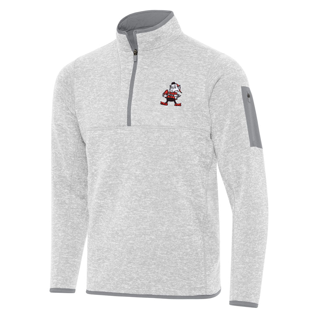 NFL Cleveland Browns Antigua Throwback Fortune 1/4 Zip Pullover Jacket - Light gray