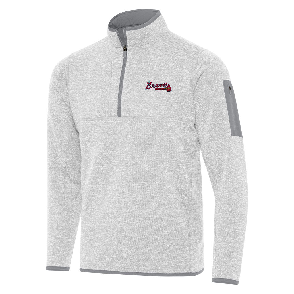 MLB Atlanta Braves Antigua Fortune 1/4 Zip Pullover Jacket - Light gray