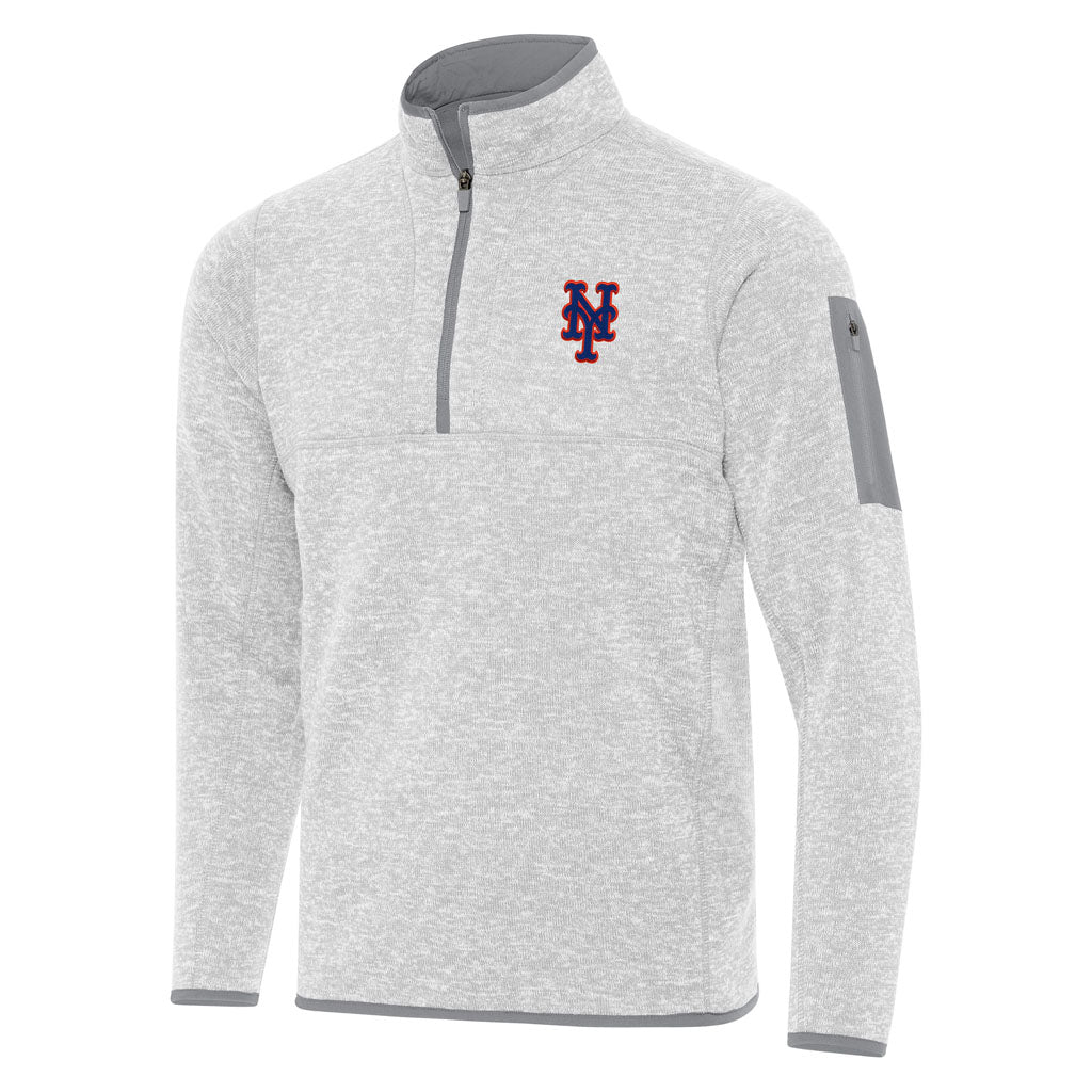 MLB New York Mets Antigua Fortune 1/4 Zip Pullover Jacket - Light gray