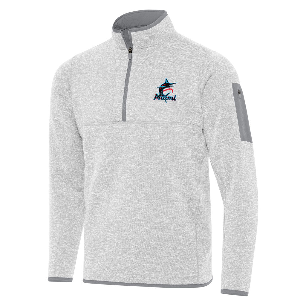 MLB Miami Marlins Antigua Fortune 1/4 Zip Pullover Jacket - Light gray
