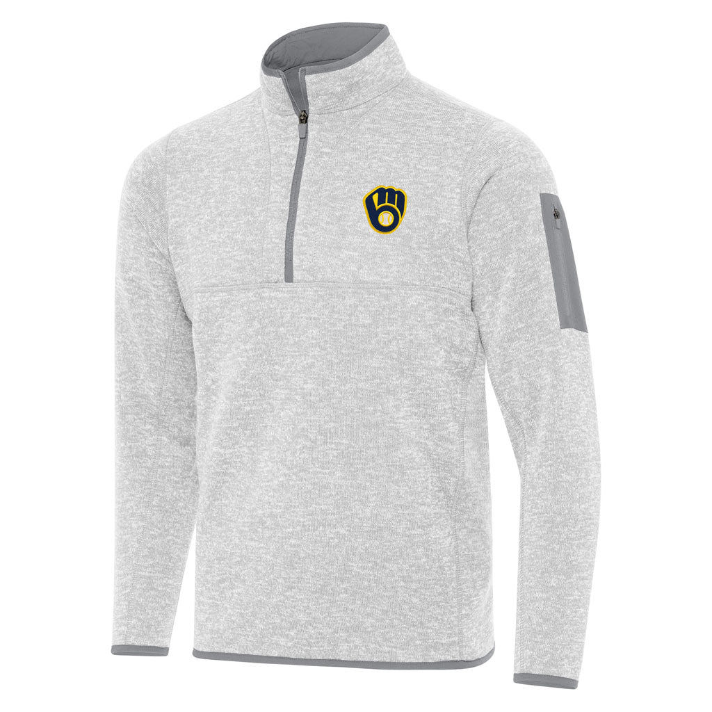 MLB Milwaukee Brewers Antigua Fortune 1/4 Zip Pullover Jacket - Light gray