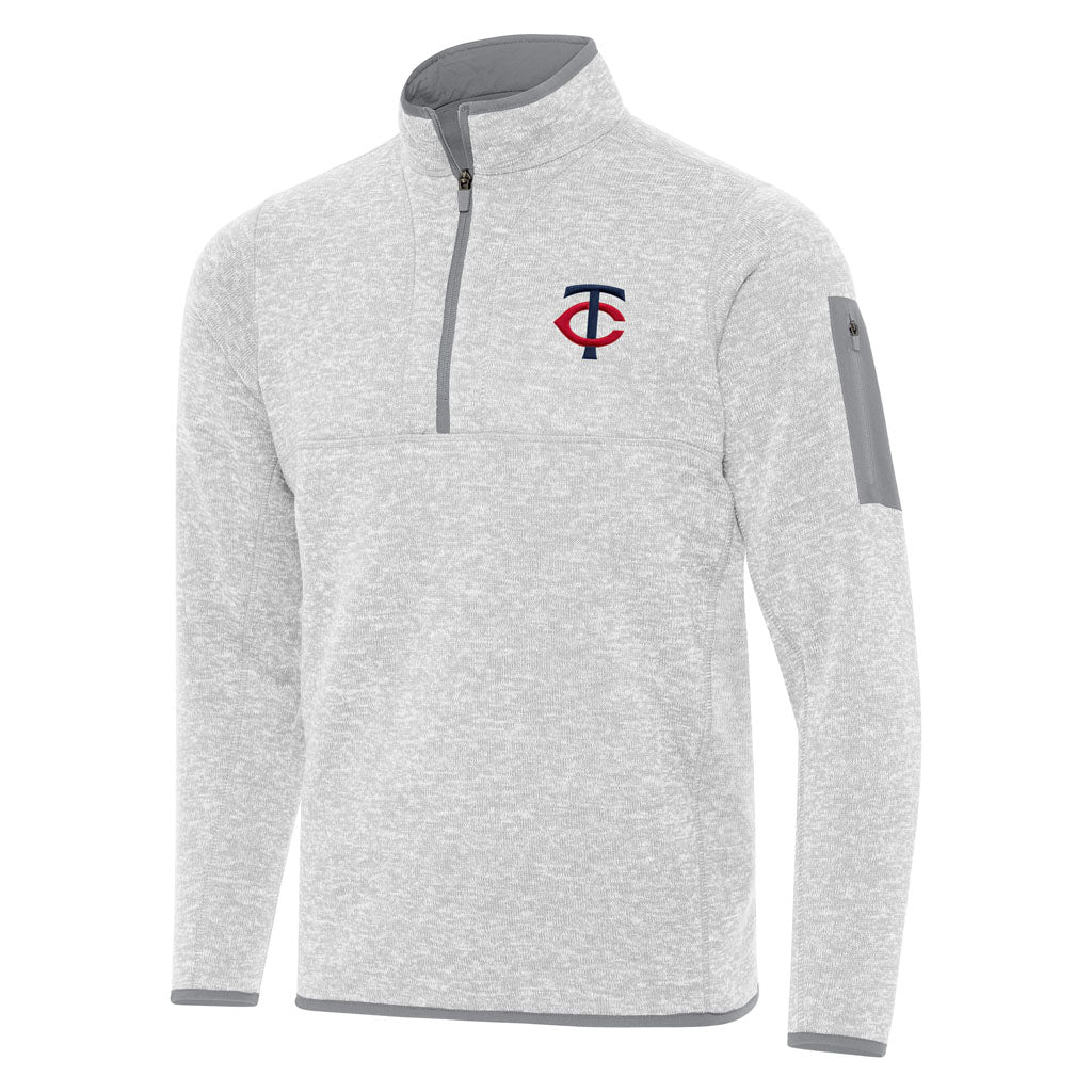 MLB Minnesota Twins Antigua Fortune 1/4 Zip Pullover Jacket - Light gray