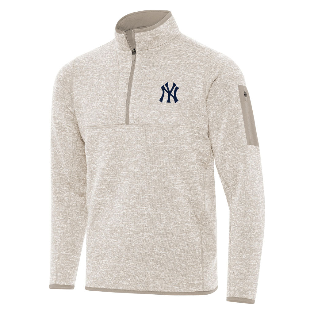 MLB New York Yankees Antigua Fortune 1/4 Zip Pullover Jacket - Stone