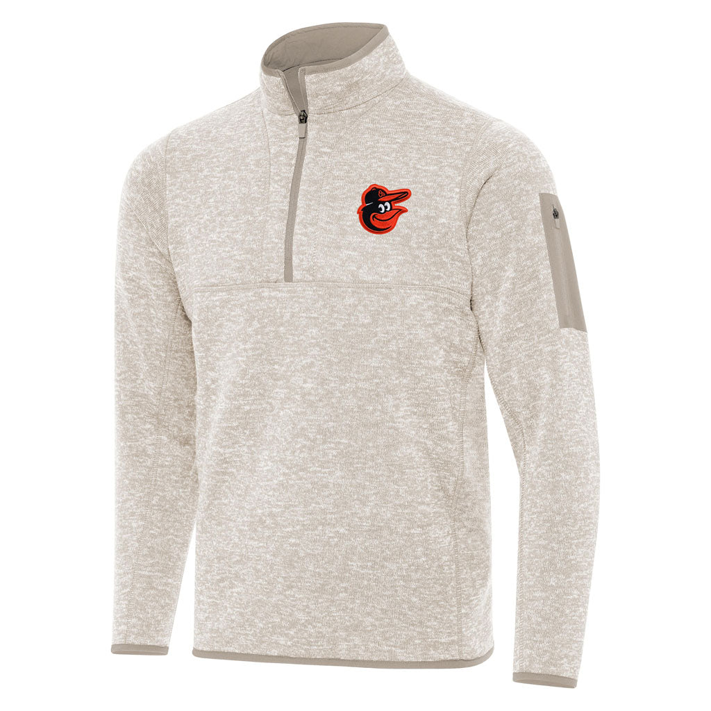 MLB Baltimore Orioles Antigua Fortune 1/4 Zip Pullover Jacket - Stone