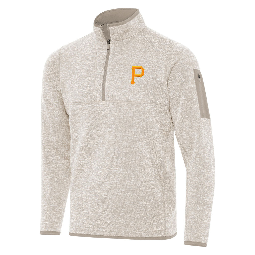 MLB Pittsburgh Pirates Antigua Fortune 1/4 Zip Pullover Jacket - Stone