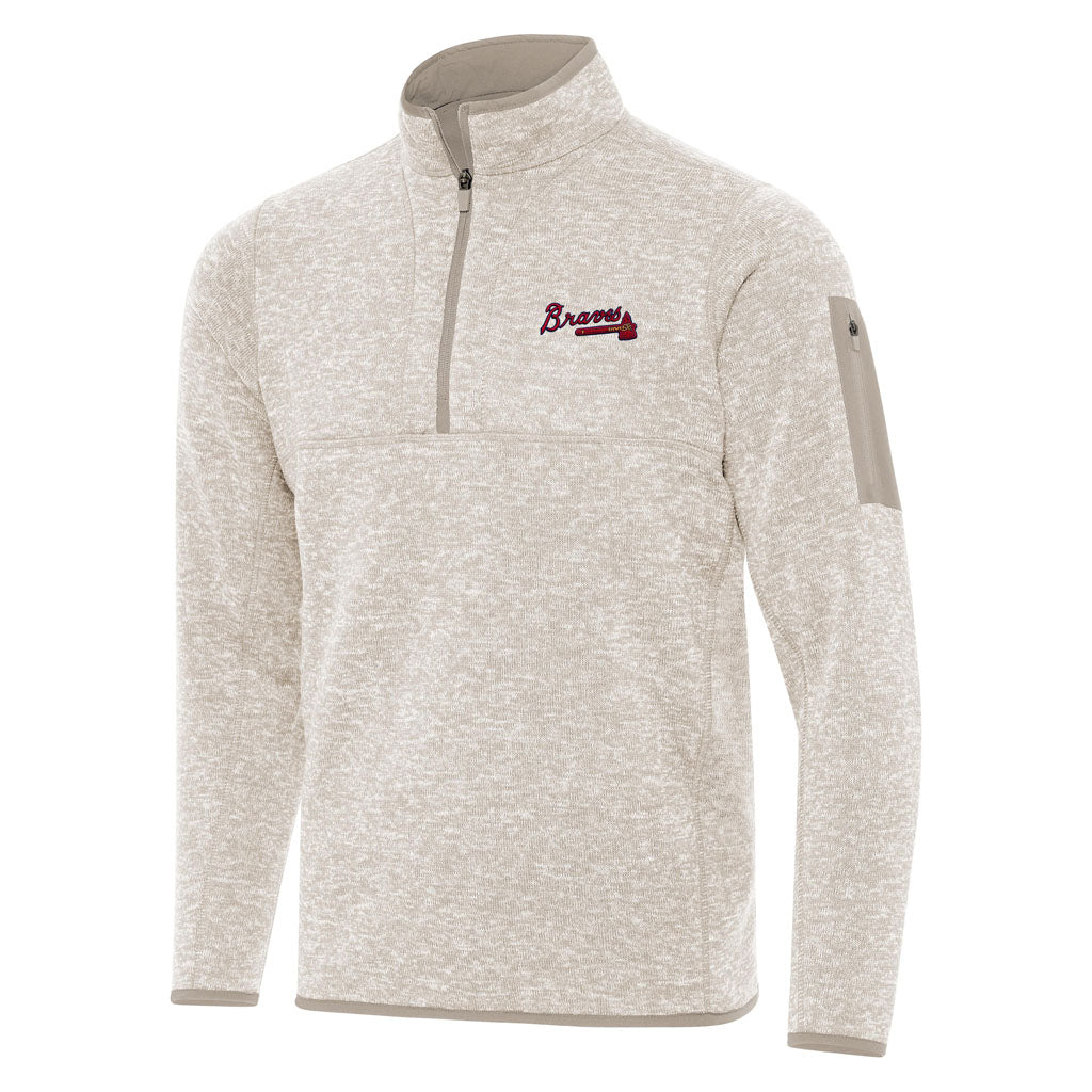 MLB Atlanta Braves Antigua Fortune 1/4 Zip Pullover Jacket - Stone