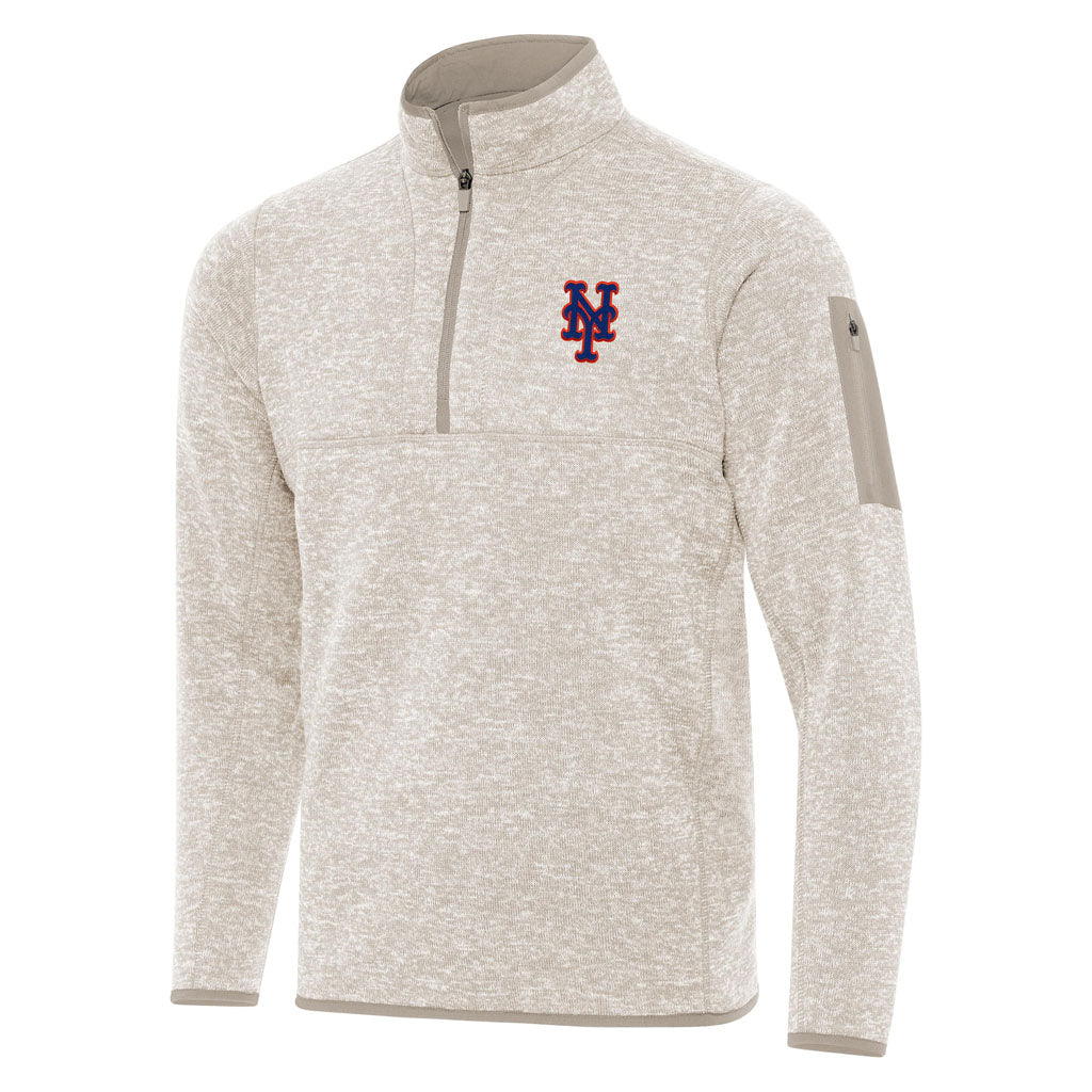 MLB New York Mets Antigua Fortune 1/4 Zip Pullover Jacket - Stone