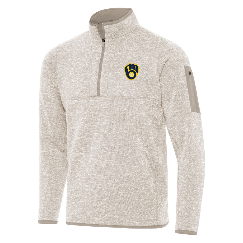 MLB Milwaukee Brewers Antigua Fortune 1/4 Zip Pullover Jacket - Stone