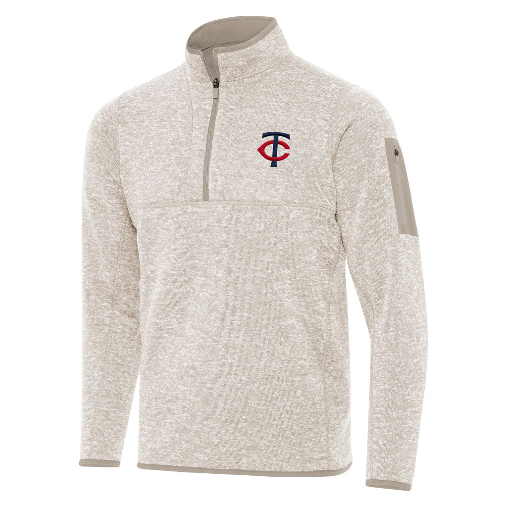 MLB Minnesota Twins Antigua Fortune 1/4 Zip Pullover Jacket - Stone