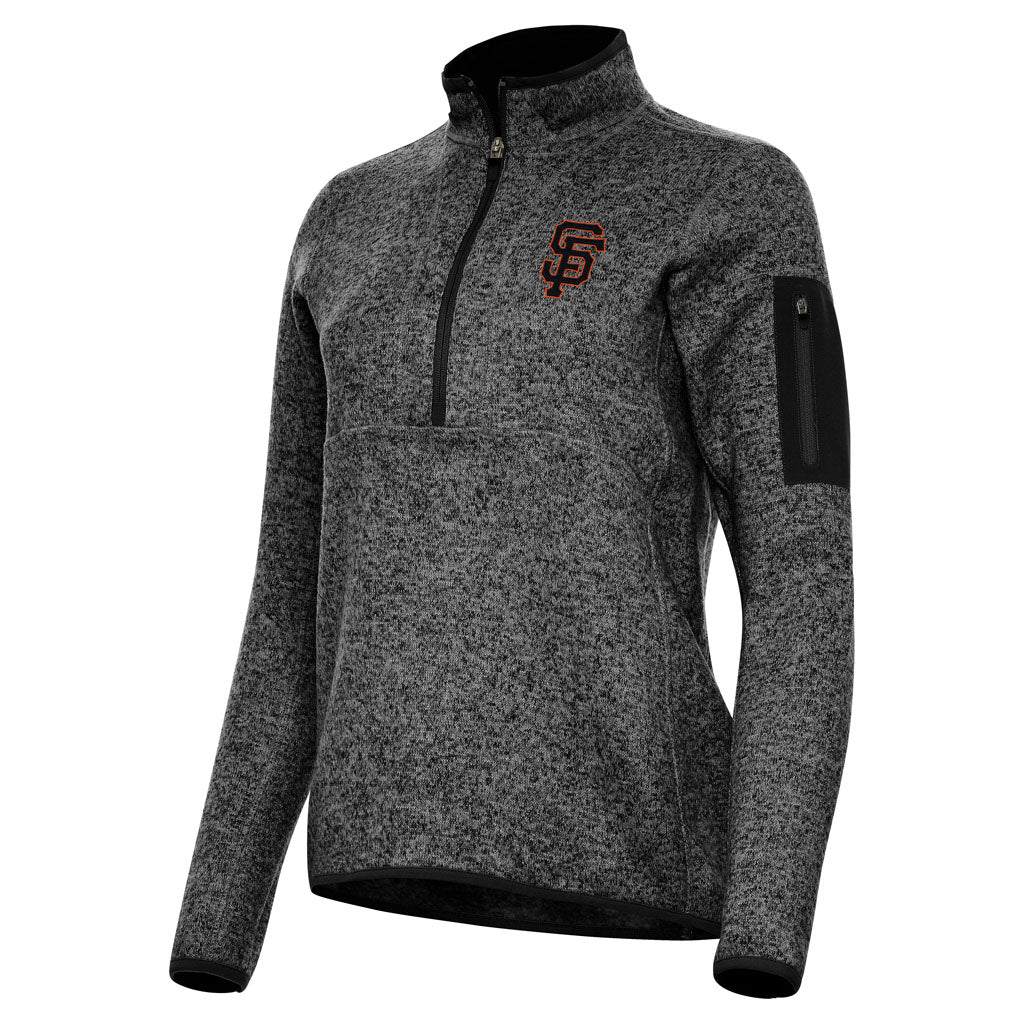 MLB San Francisco Giants Women's Antigua Fortune 1/2 Zip Pullover Jacket - Heather black