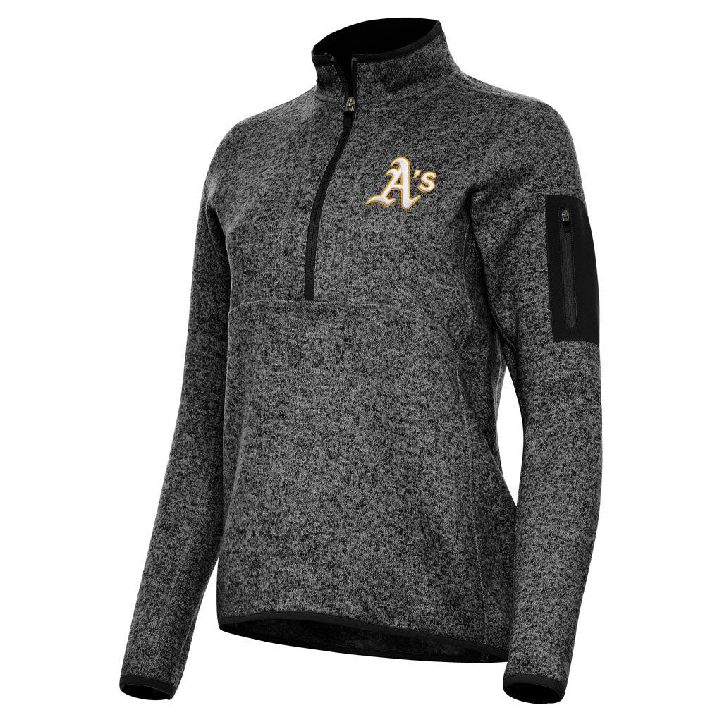 MLB Athletics Women's Antigua Fortune 1/2 Zip Pullover Jacket - Heather black