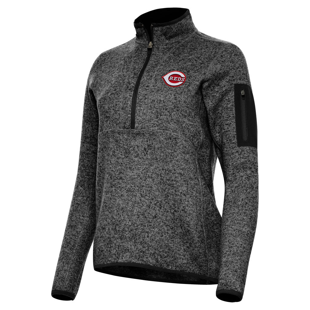 MLB Cincinnati Reds Women's Antigua Fortune 1/2 Zip Pullover Jacket - Heather black