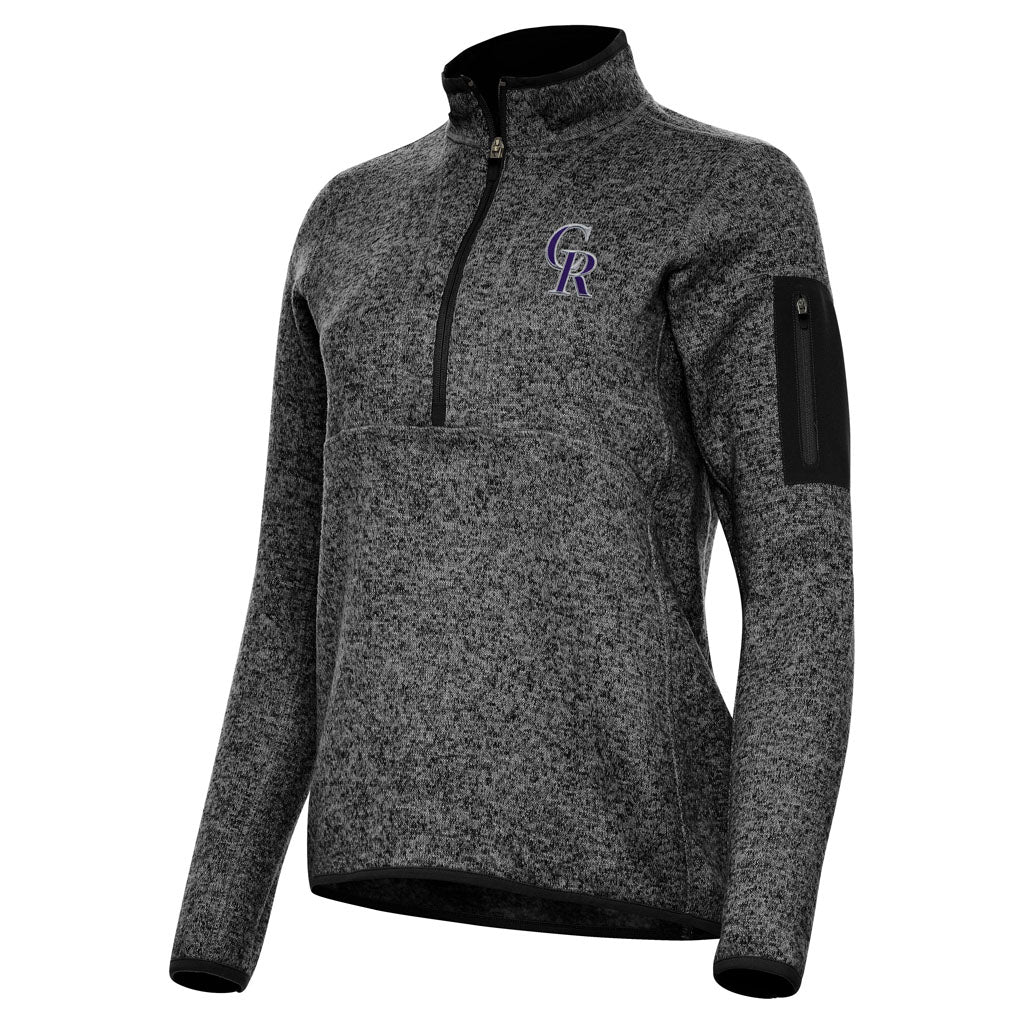 MLB Colorado Rockies Women's Antigua Fortune 1/2 Zip Pullover Jacket - Heather black